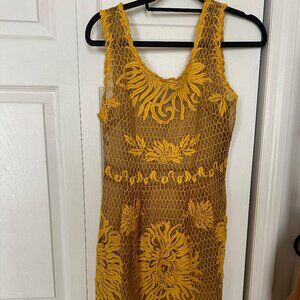 Mustard Anthropologie Honeycomb Lace Dress by Yoana Baraschi Lauren Conrad